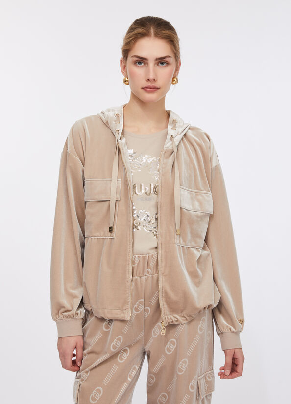 Felpa in ciniglia con cappuccio