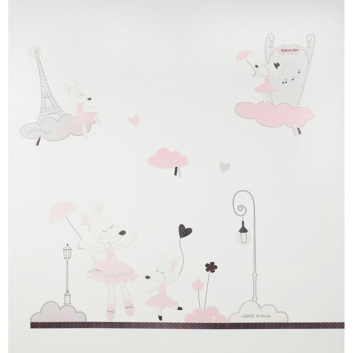LILIBELLE - Stickers muraux Petite souris 70x50cm en Papier Rose