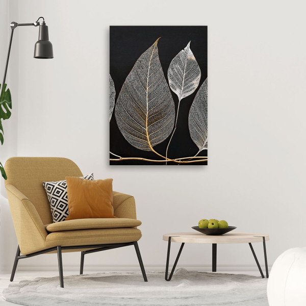 Feeby Obraz na płótnie, Minimalizm Liscie Gałązka Glamour 40x60