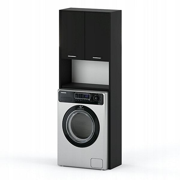 Colonne salle de bain noir64x30x165 cm- meuble lave-linge- armoire au-dessus machine à lave-rangement gain de place