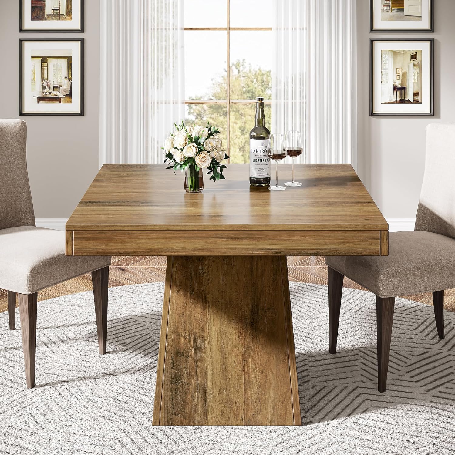 Tribesigns Square Dining Table for 4, 31.5-Inch Small Kitchen Table with Sturdy Pedestal Base, Farmhouse Dinner Table for Dining Room, Living Room, Kitchen, Brown