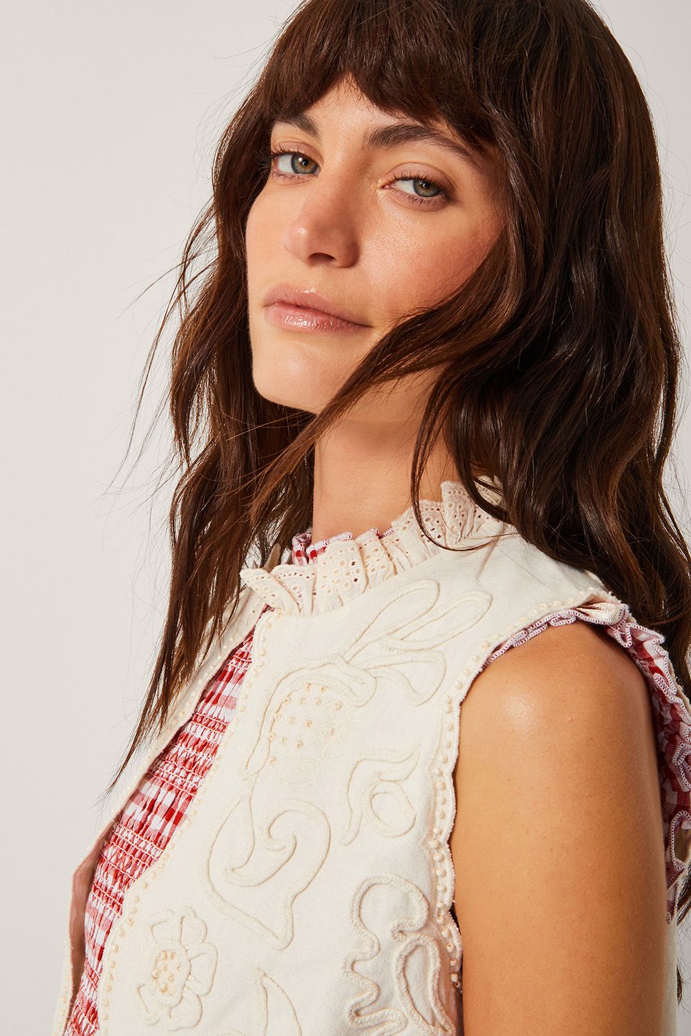Monsoon Mali Floral Embroidered Waistcoat White