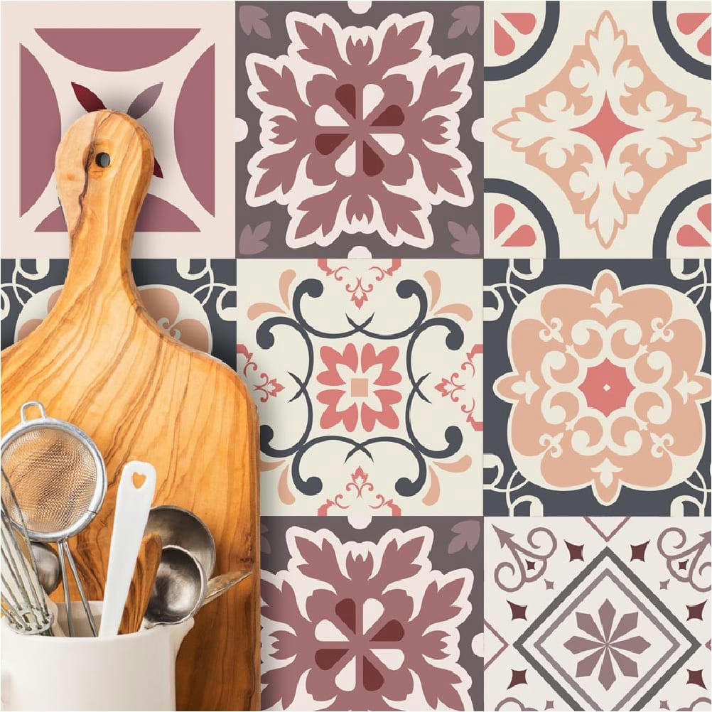 - 6 stickers carreaux de ciment marron 15 x 15 cm