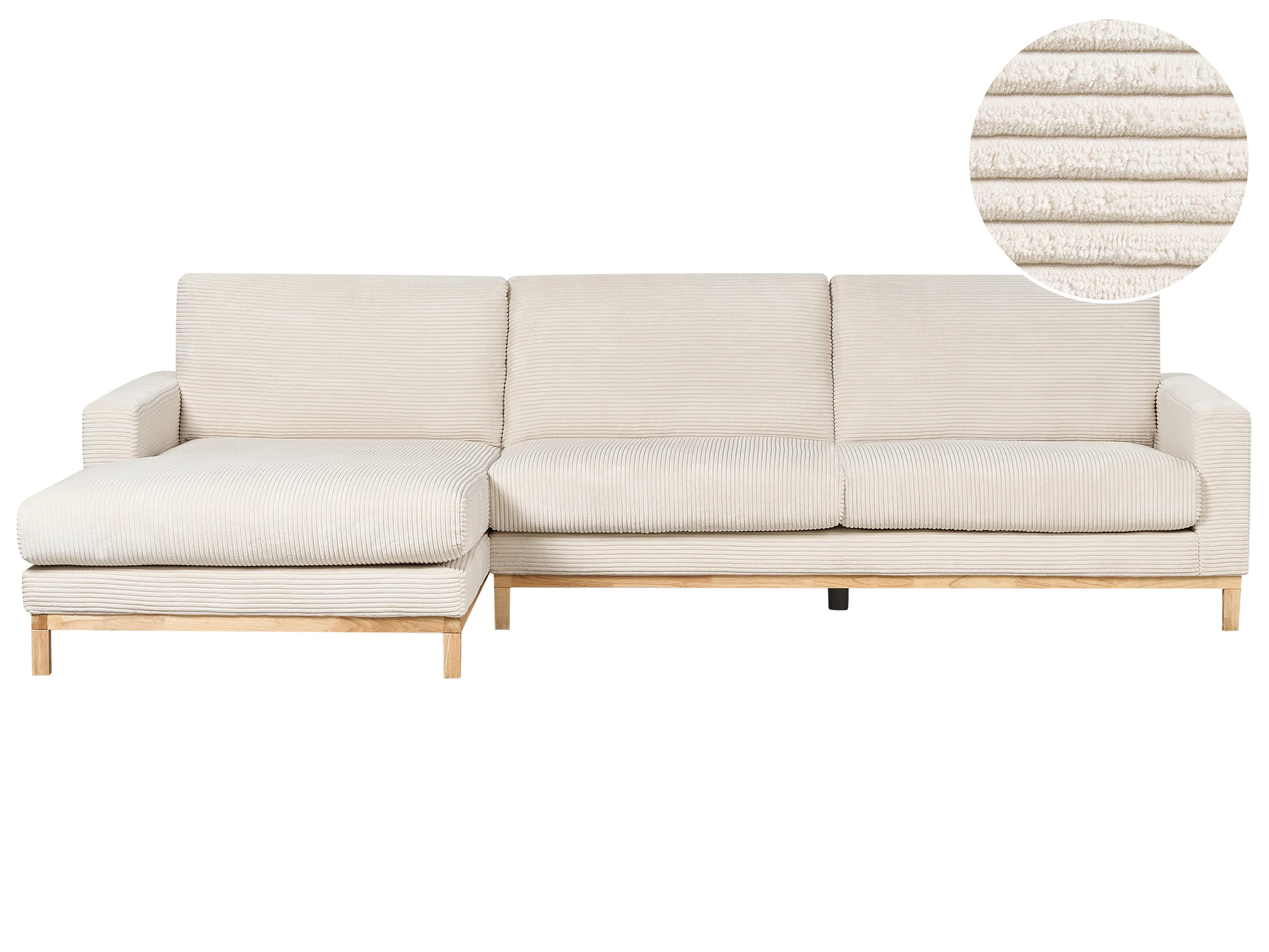 Corner Sofa 4 Seater SIGGARD Corduroy Light Beige Left Hand