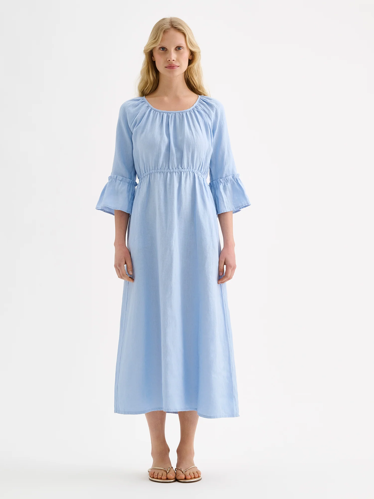 DONNA midi pellavamekko - vaaleansininen