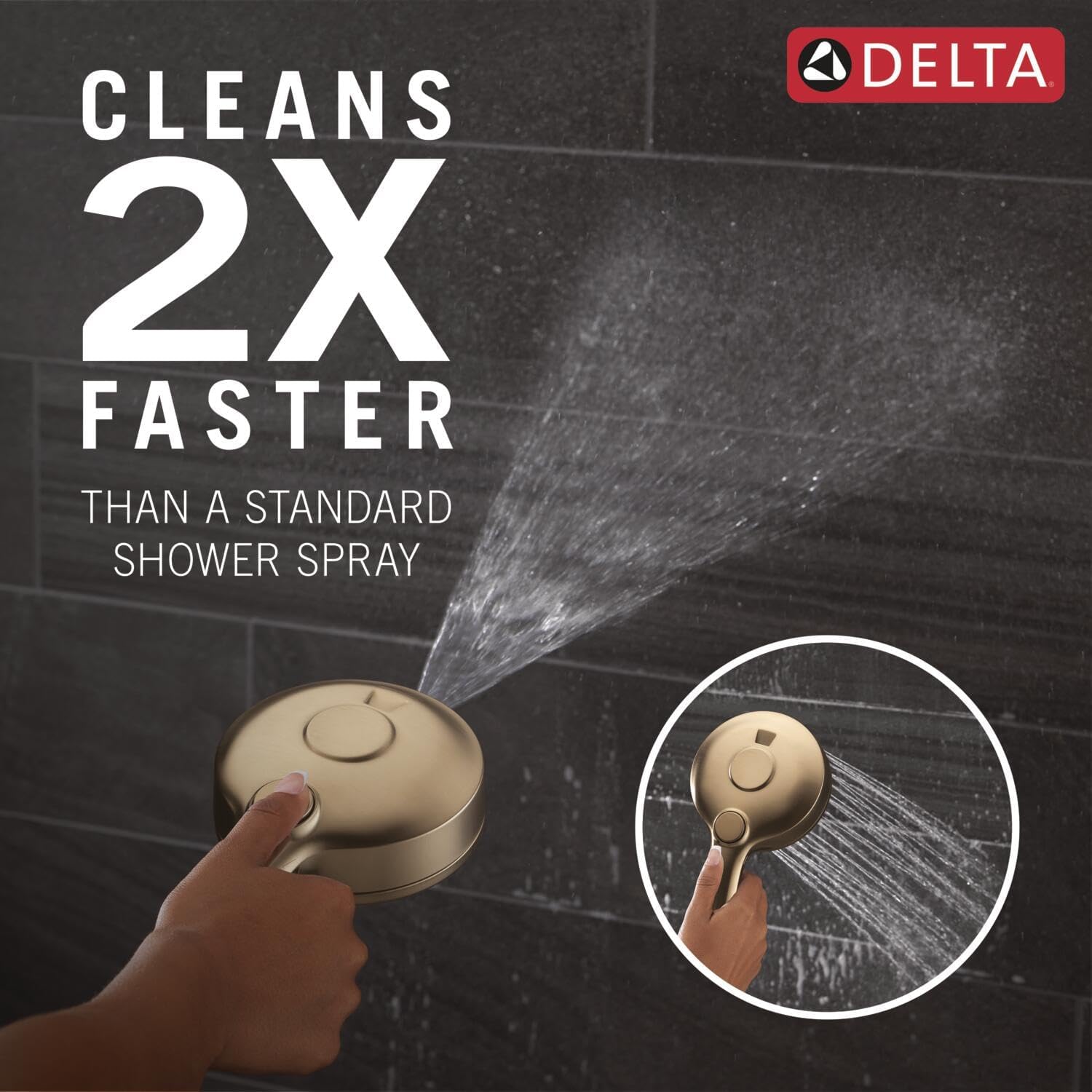 Delta 5-Setting HydroRain 2-in-1 Dual Shower Head with ProClean Spray, Brushed Gold High Pressure Shower Head with Handheld Spray, 1.75 GPM Flow Rate, Champagne Bronze 75419CZ