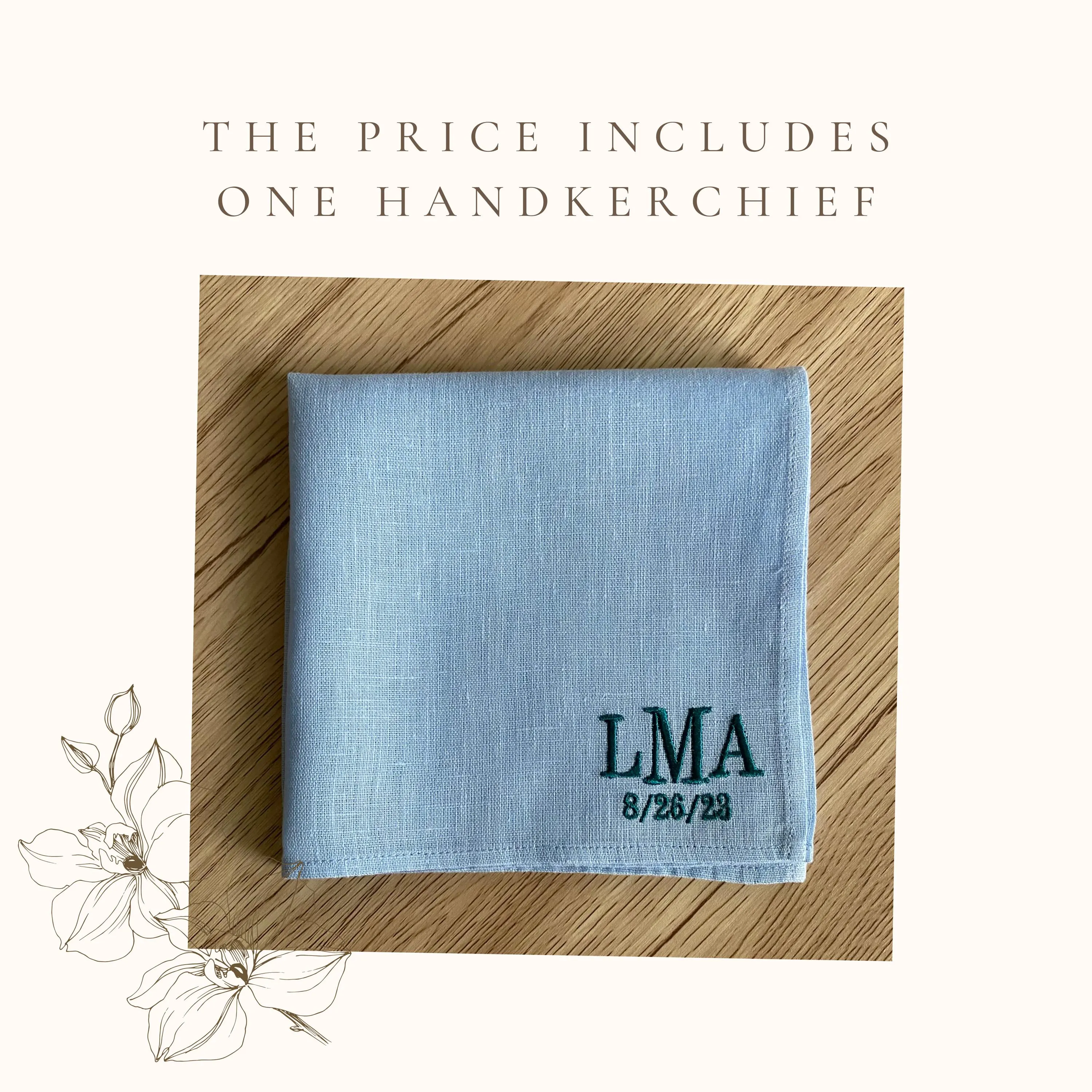 Monogrammed linen handkerchief | Personalized hankie for men| Reusable organic handkerchiefs| Custom hankerchief