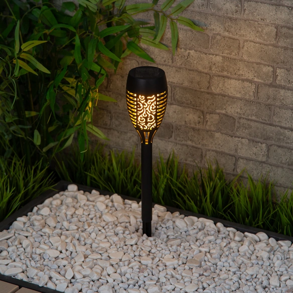 LED-Solarleuchte »Hjördis«, ØxH: 6,8 x 41,5 cm, Flammeneffekt, schwarz, 3 Stück