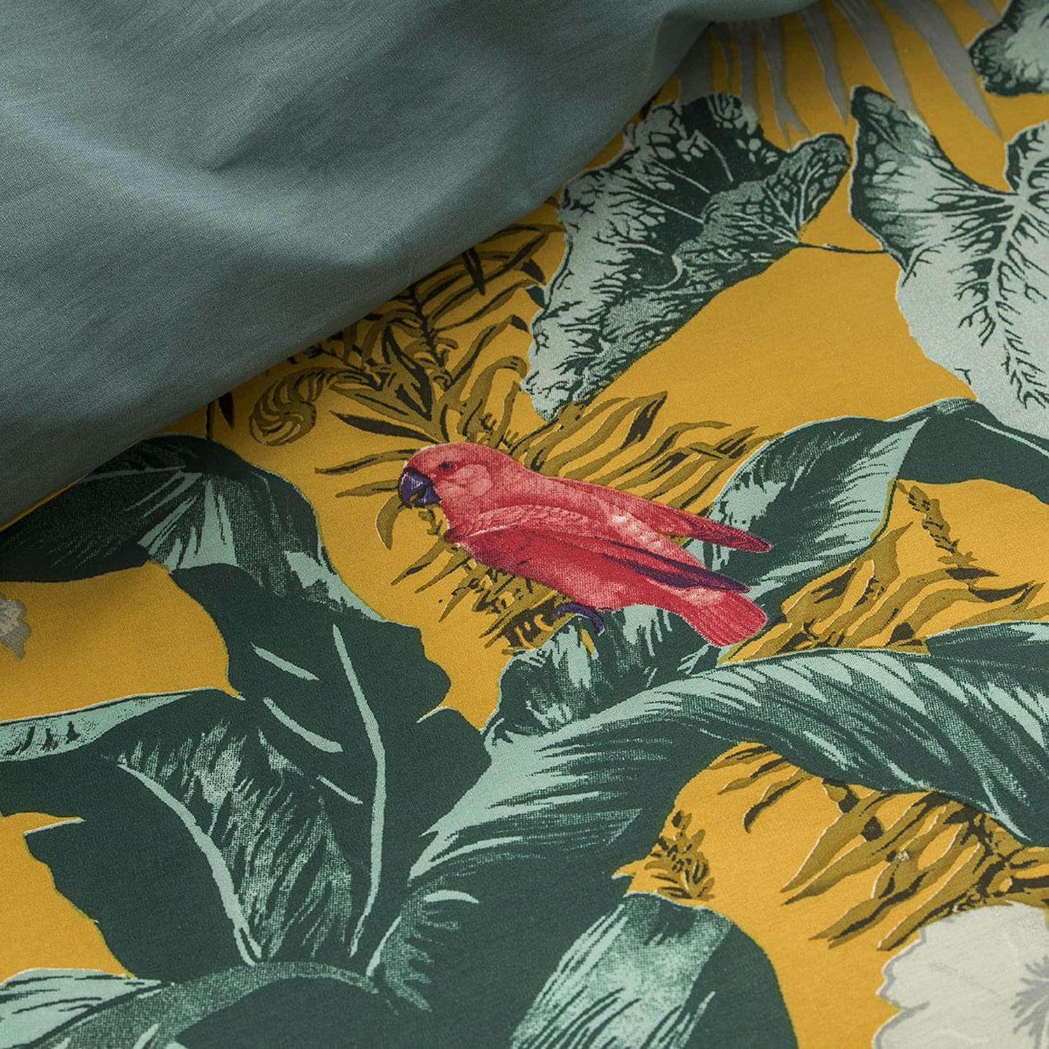 GUILLERMO - Parure de lit 2 personnes imprimé floral en Coton Jaune 220x240 cm