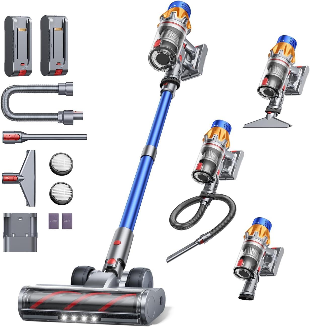 Cordless Vacuum Cleaner with 2 Batteries, 130 Mins/50KPa/600W Stick Vacuum Cleaners for Home with 3.3Ft Hose, Sofa Brush, TouchScreen AUTO-Mode, Wall Mount Charging, Scented, for Floor/Carpet/Pet Hair