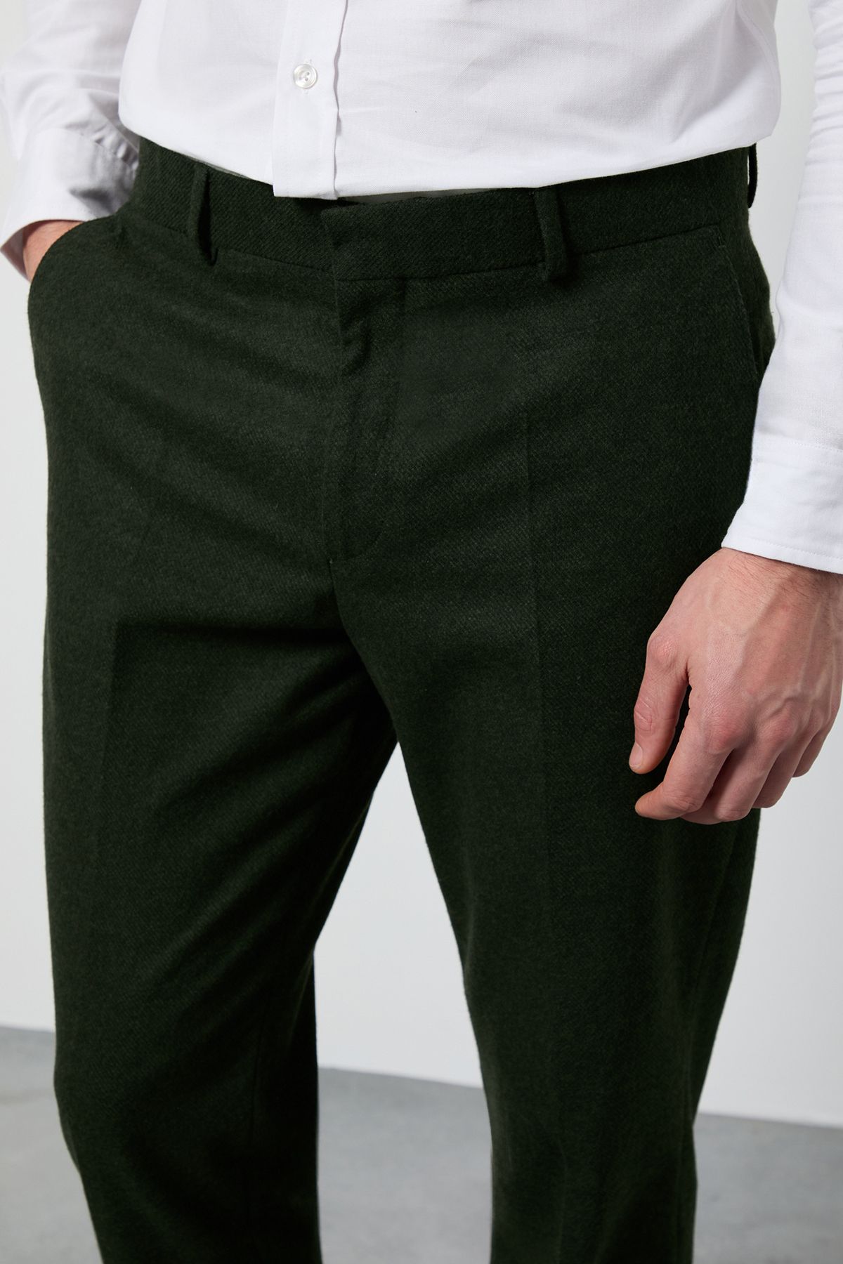 Burton Dark Green Tweed Look Tailored Fit Trousers