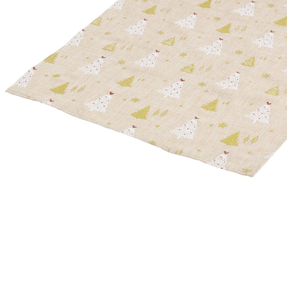 Chemin de table imprimé sapins de No&euml;l L250X45 cm marron blanc et doré