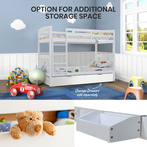 NNEMB Wooden Kids Bunk Bed Frame-with Modular Design that can convert to 2 Single-White