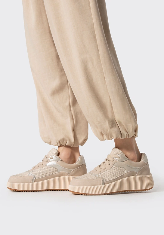 Damskie sneakersy na platformie beżowe
