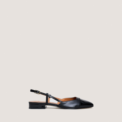 Ballerines ouvertesen vernis et cuir noir | DHAPOU