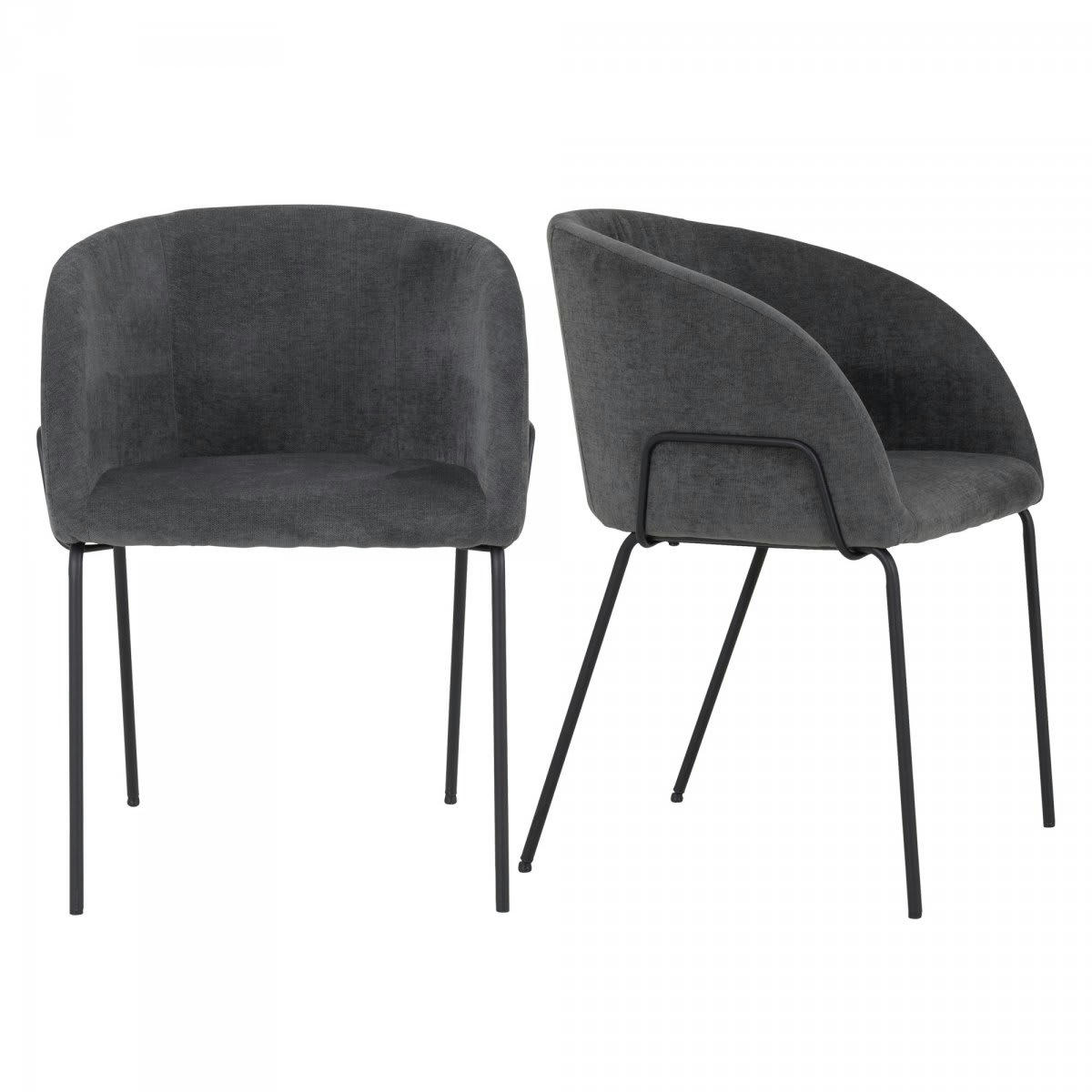 BUDDY - Lot de 2 chaises rembourées avec accoudoirs gris