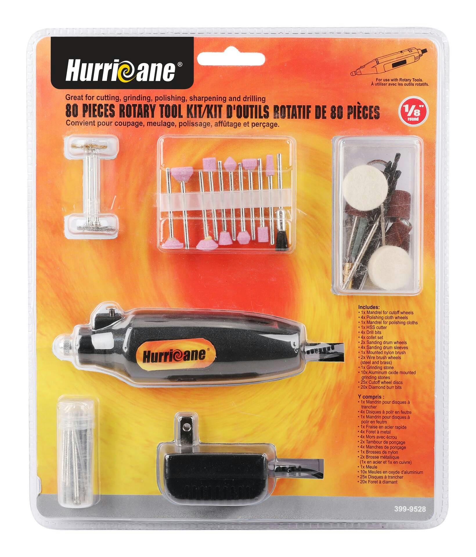 Hurricane 0.7A Corded Rotary Tool Kit with Sanders, Drill Bits, Collets & Mandrels, 80-pc