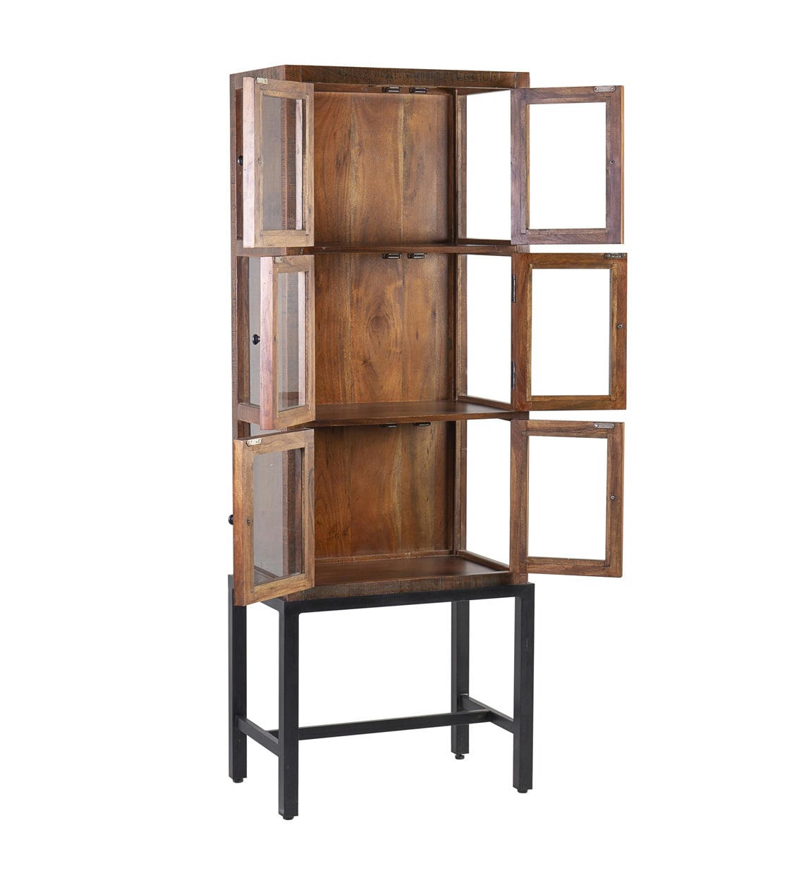 BALI - Vitrine en bois de manguier et acier marron H 173 cm