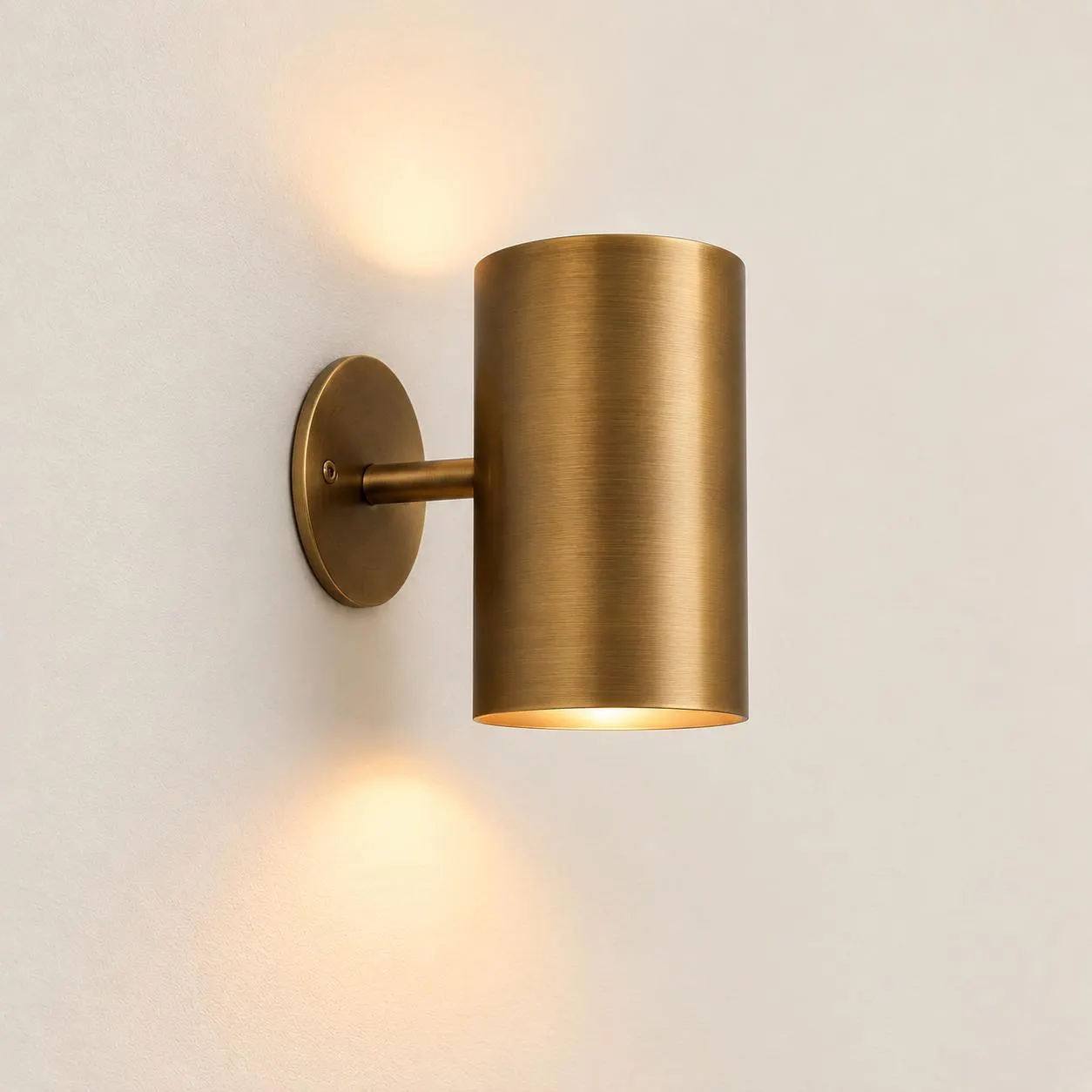 Modern Up Down Wall Lamp in Brushed Brass Finish, Cylindrical Architectural Light Fixture, Bedroom & Accent Wall Lighting Contemporary Decor