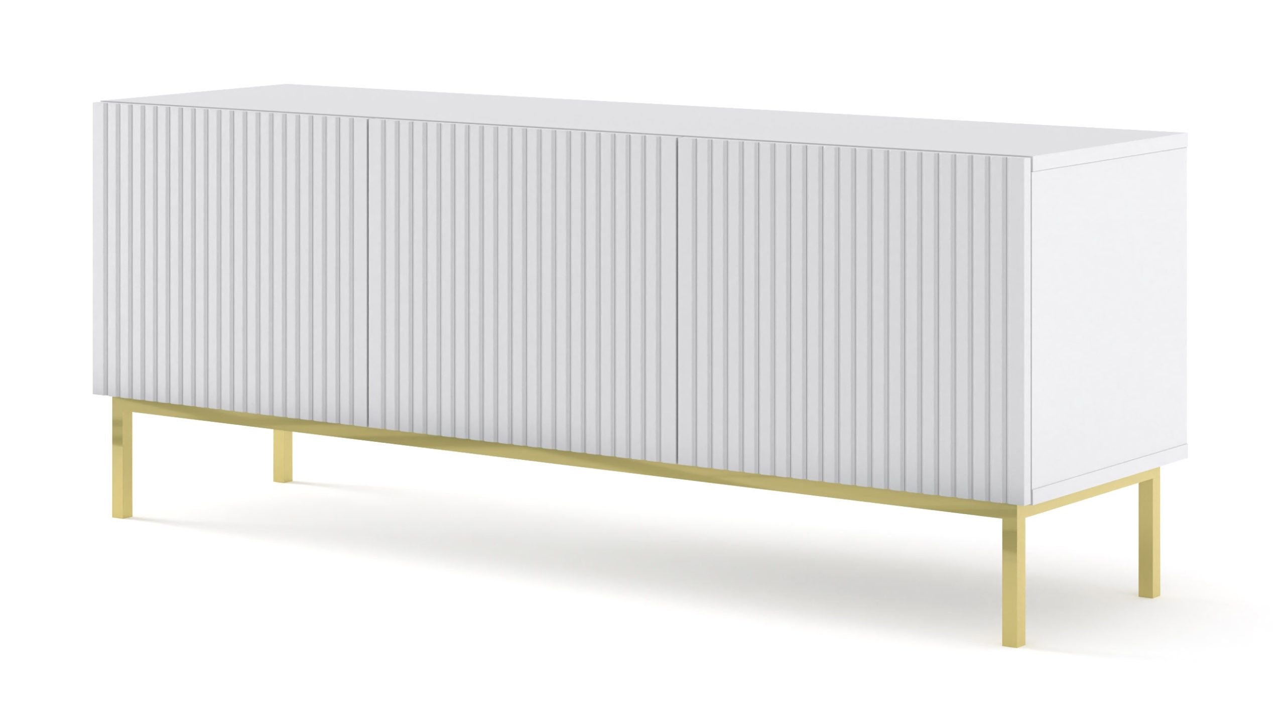 Ravenna B Szafka RTV 150 3D frez MDF biały mat   RAMA ZŁOTA