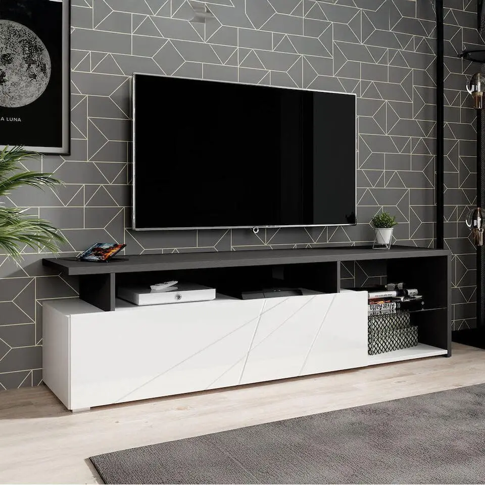 Meubella - TV-Meubel Colin - Wit - Zwart eiken - 170 cm
