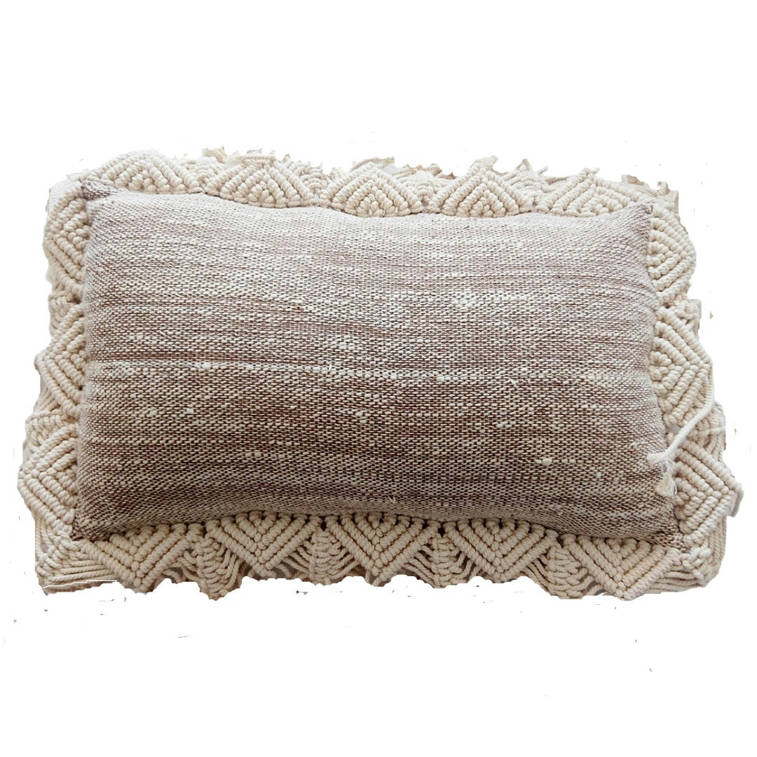KIVI - Housse de coussin à franges, beige 30x50 cm