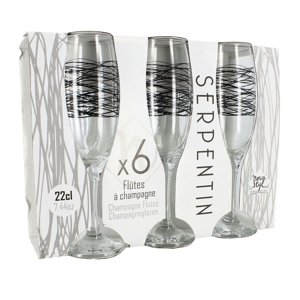 SERPENTIN - Lot de 6 flutes 22cl en verre