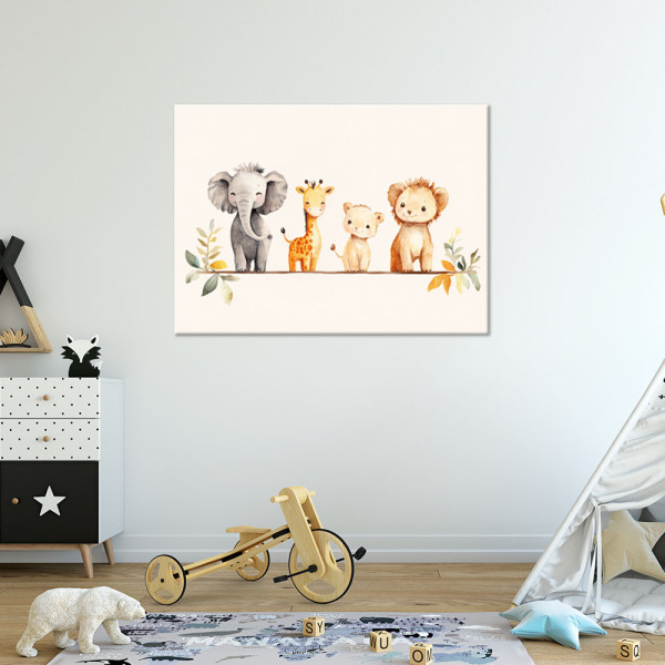 Feeby Obraz do pokoju dziecka, Afrykańskie kolorowe zwierzątka w beżu 60x40