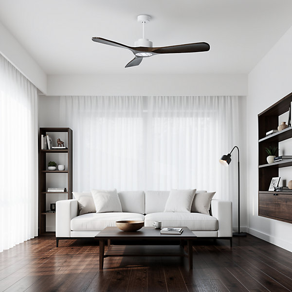 Modulo Regular Ring - Super destratificateur et ventilateur DC 132 cm Blanc pales bois sombre sans Lumière25 à 40 m²