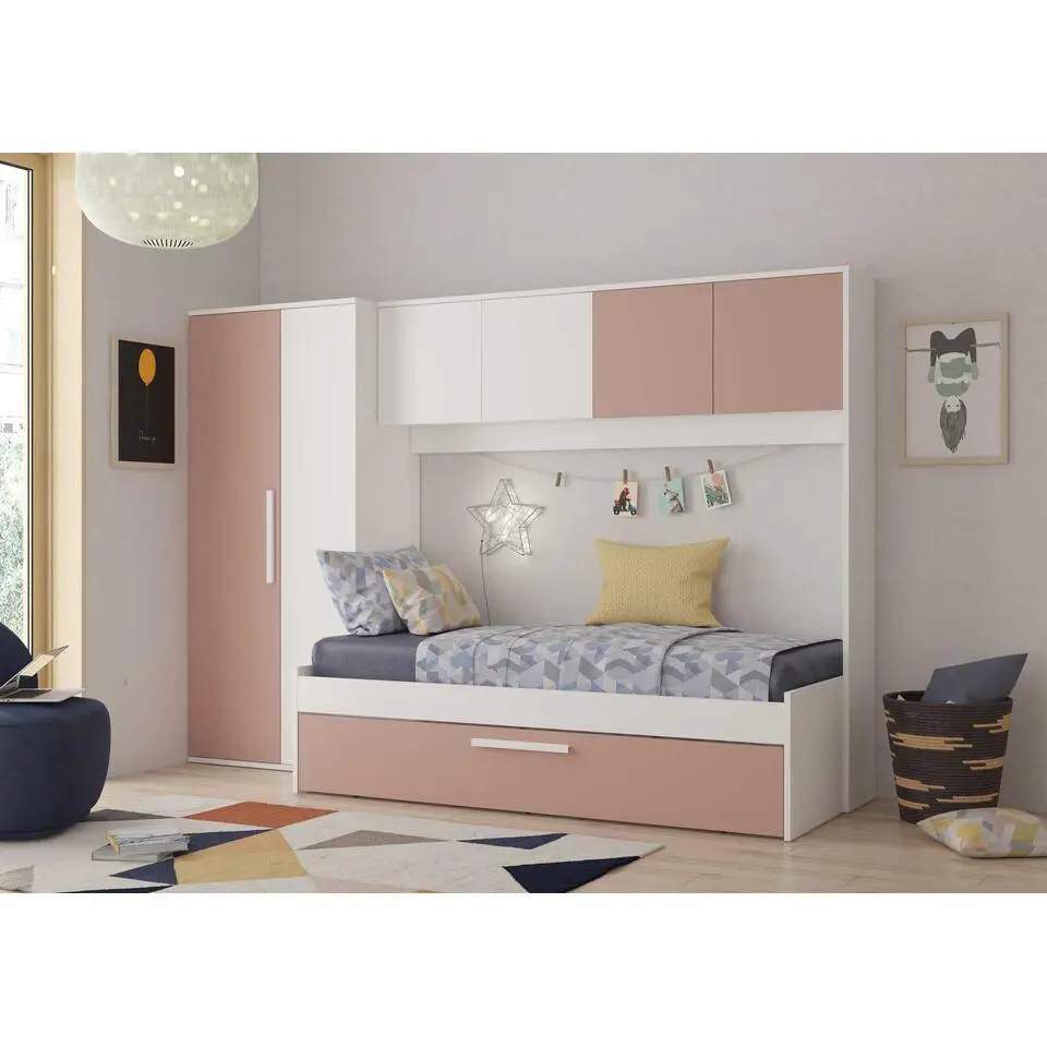 Bed met bedbrug en bedlade Lev-roze/wit