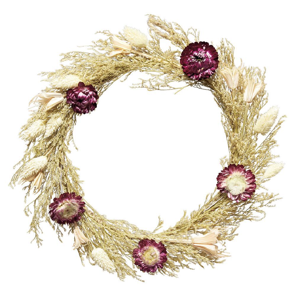 Couronne en paille et fleurs séchées Ø26 cm