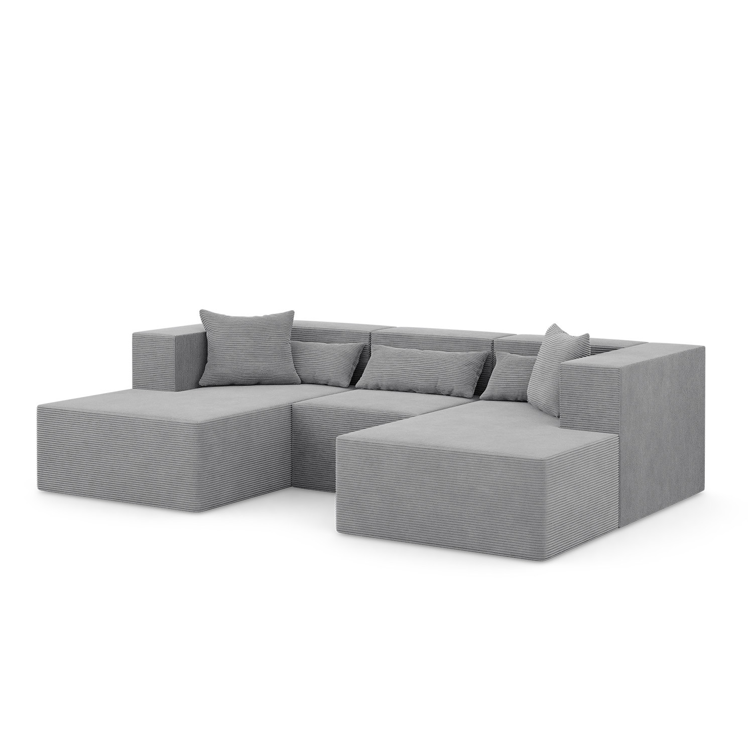 Narożnik Modułowy Nova U - 284x180x76cm, Fotel, 2x Otomana, Szary