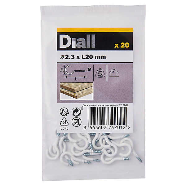 Crochet rond à visser en acier plastifié blanc 20x12 mm - 20 pièces