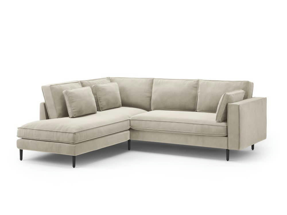 ALEXIS - Canapé d'angle 5 places en velours beige