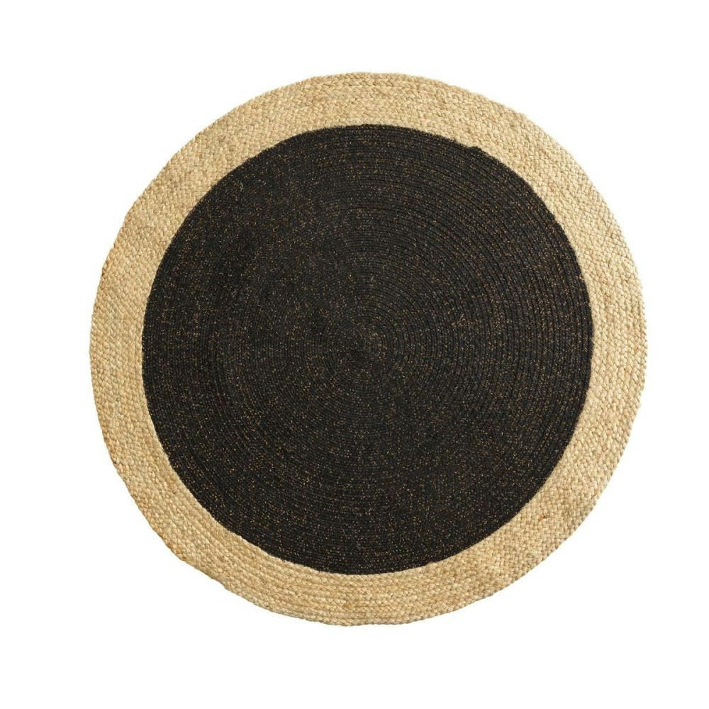 MARIO - Tapis rond jute noir/or D120cm