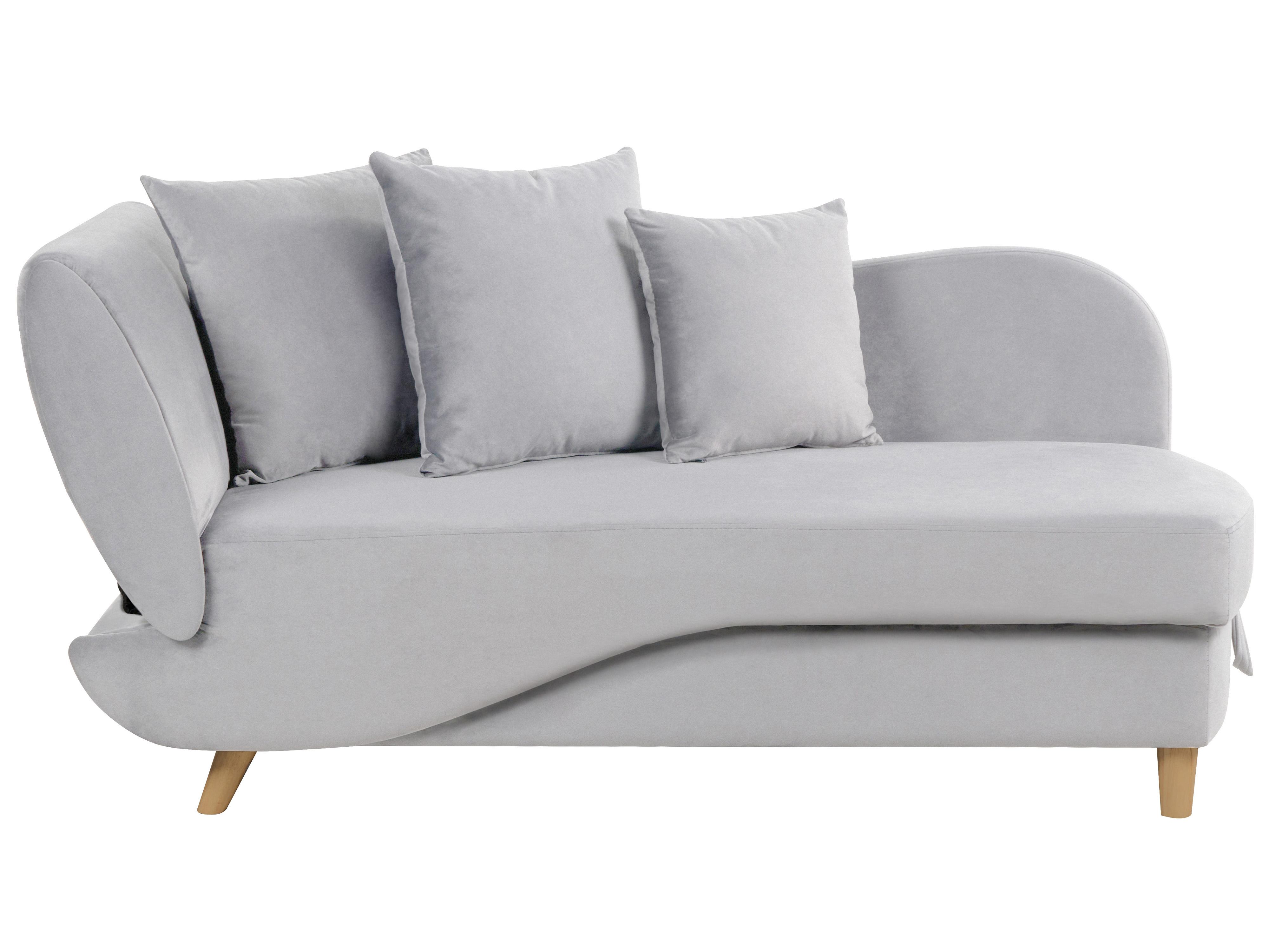 Left-Hand Chaise Longue MERI Velvet Light Grey with Storage