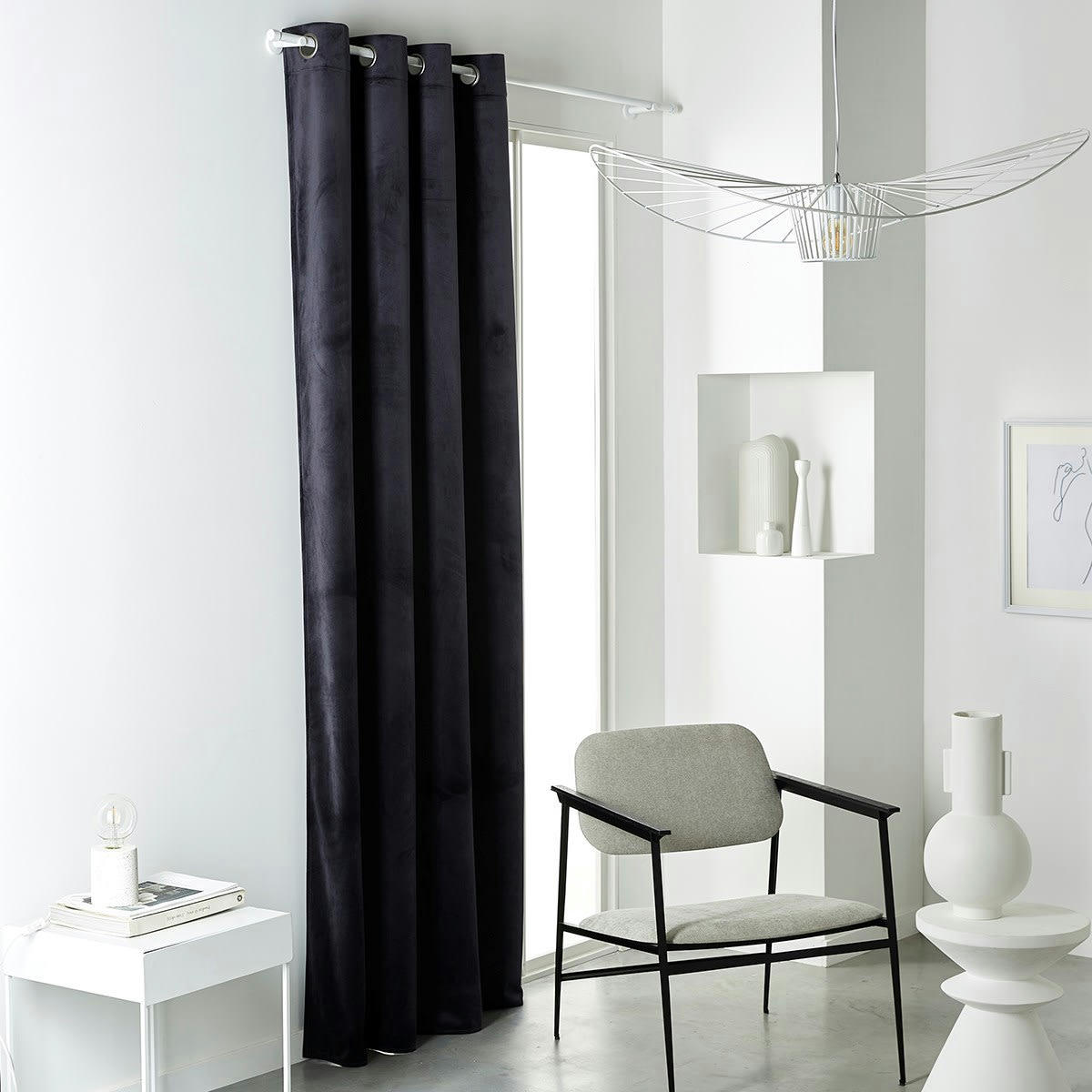 PRESTIGE EFFET VELOURS - Rideau occultant en Polyester Gris anthracite 140x240 cm