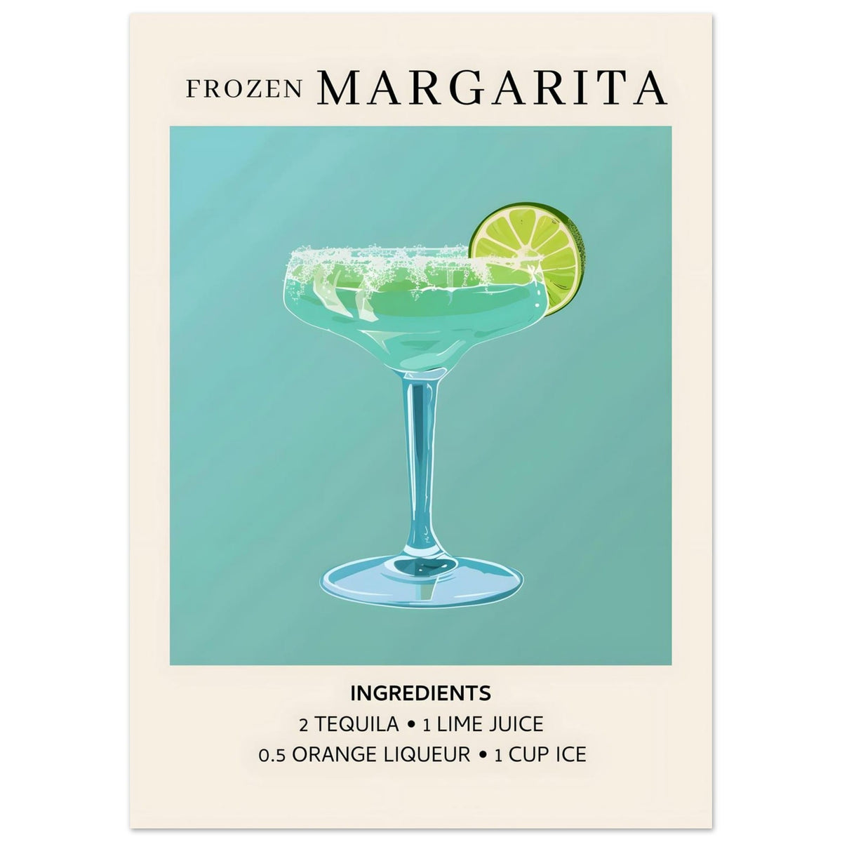 Artfulprints Poster Frozen Margarita cocktail II - Ingrediënten  - 50x70 cm - Turquoise