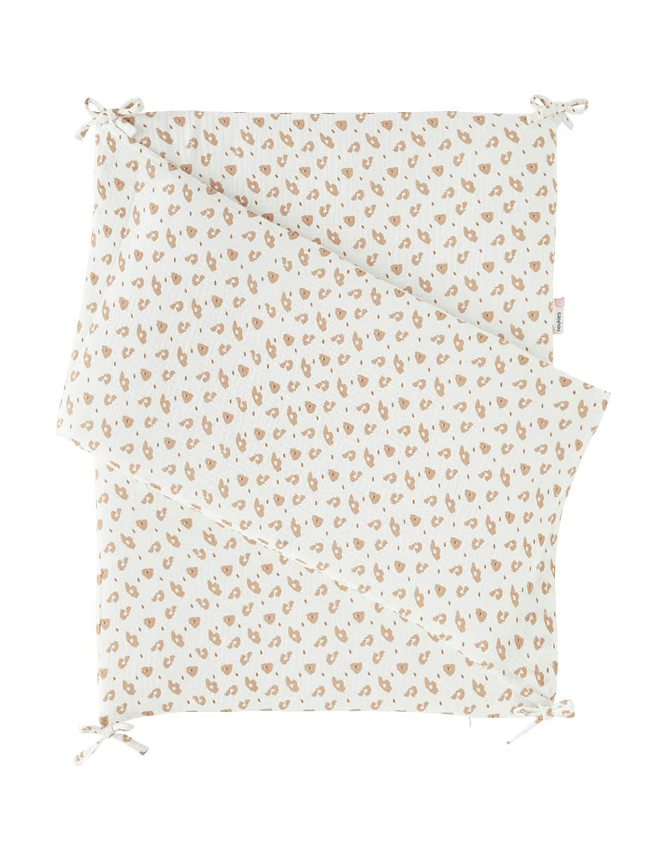 - Tour de lit léopard en mousseline de coton, écru/terracotta