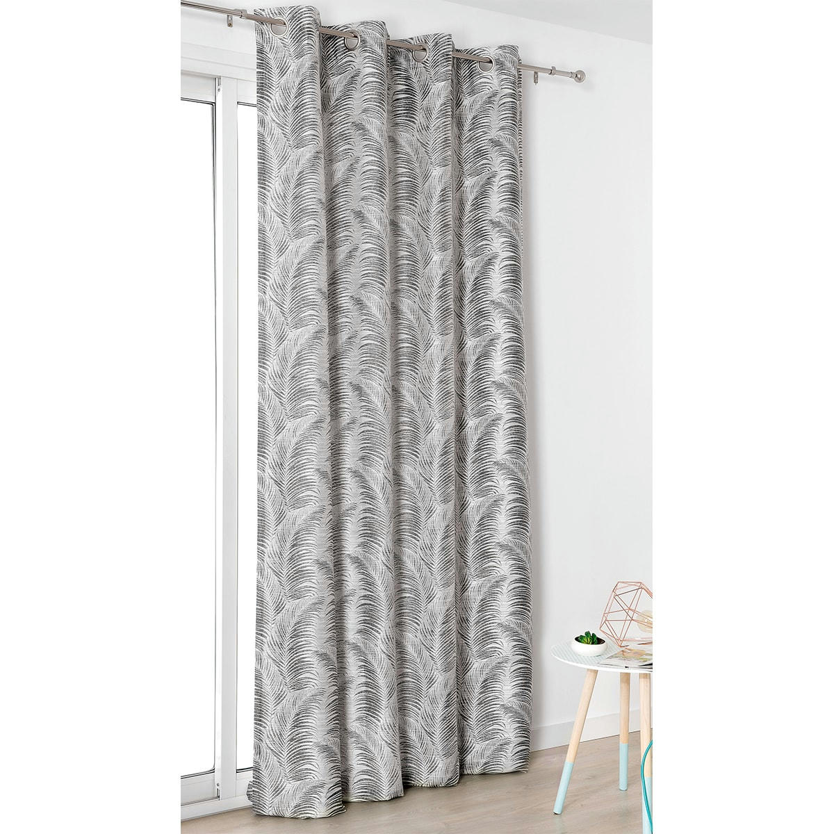- Rideau à oeillets aux motifs palmes gris anthracite