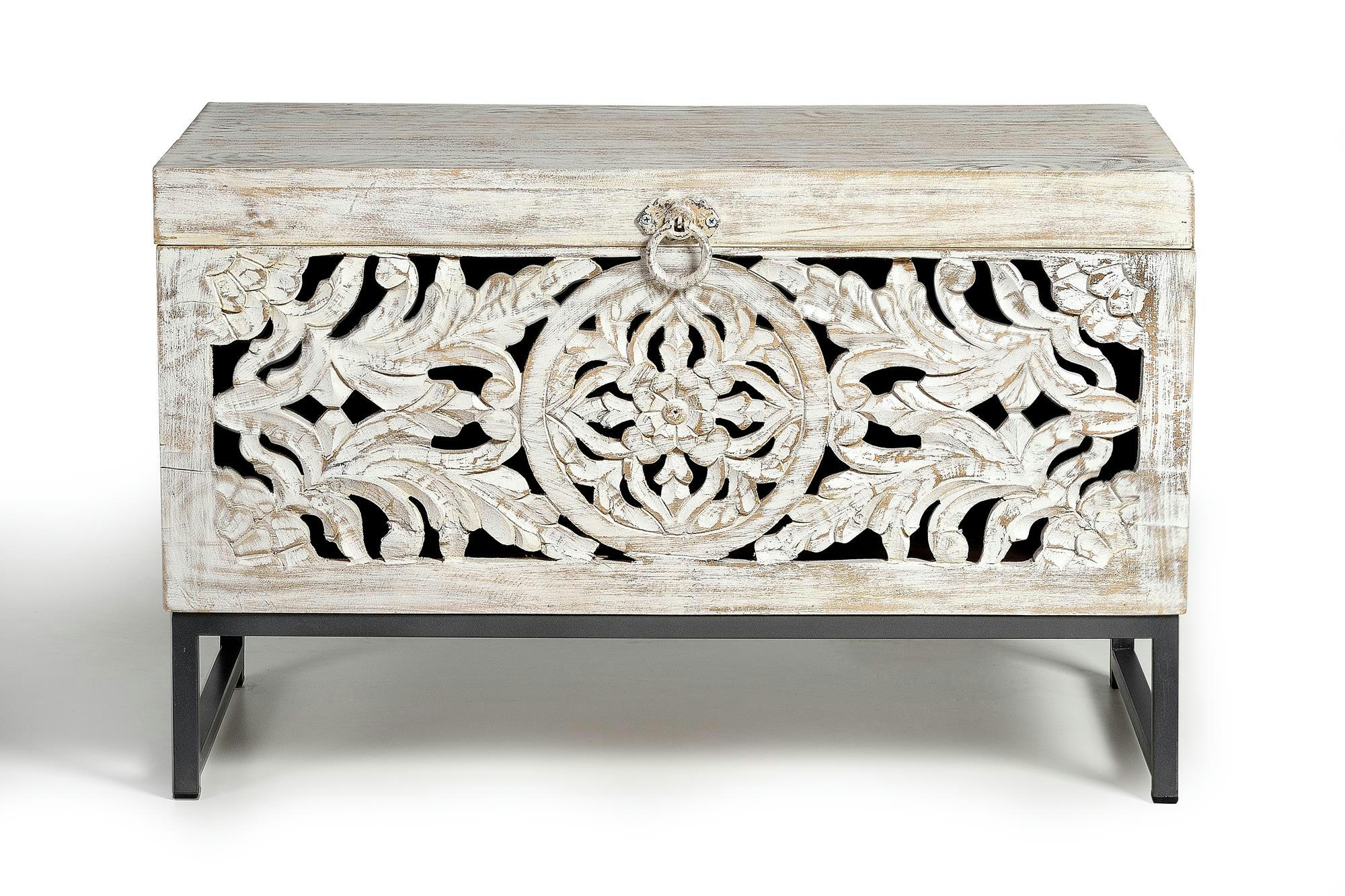 MYKONOS - Coffre en manguier et pieds en métal blanc vieilli