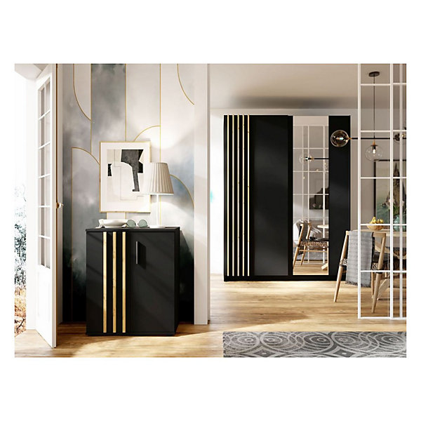 Commode VARIA - 2 Portes - Design moderne en noir et chene artisan