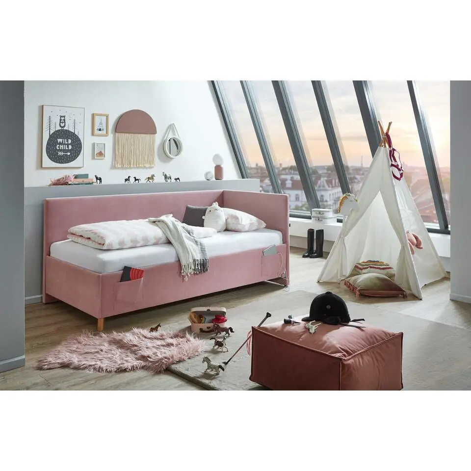 Eenpersoonsbed Cool - Met rugleuning - 120 x 200 cm - Roze design