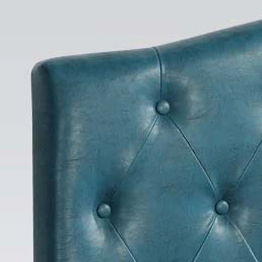 Wooden Queen Size Headboard with Button Tufting Details, Blue
