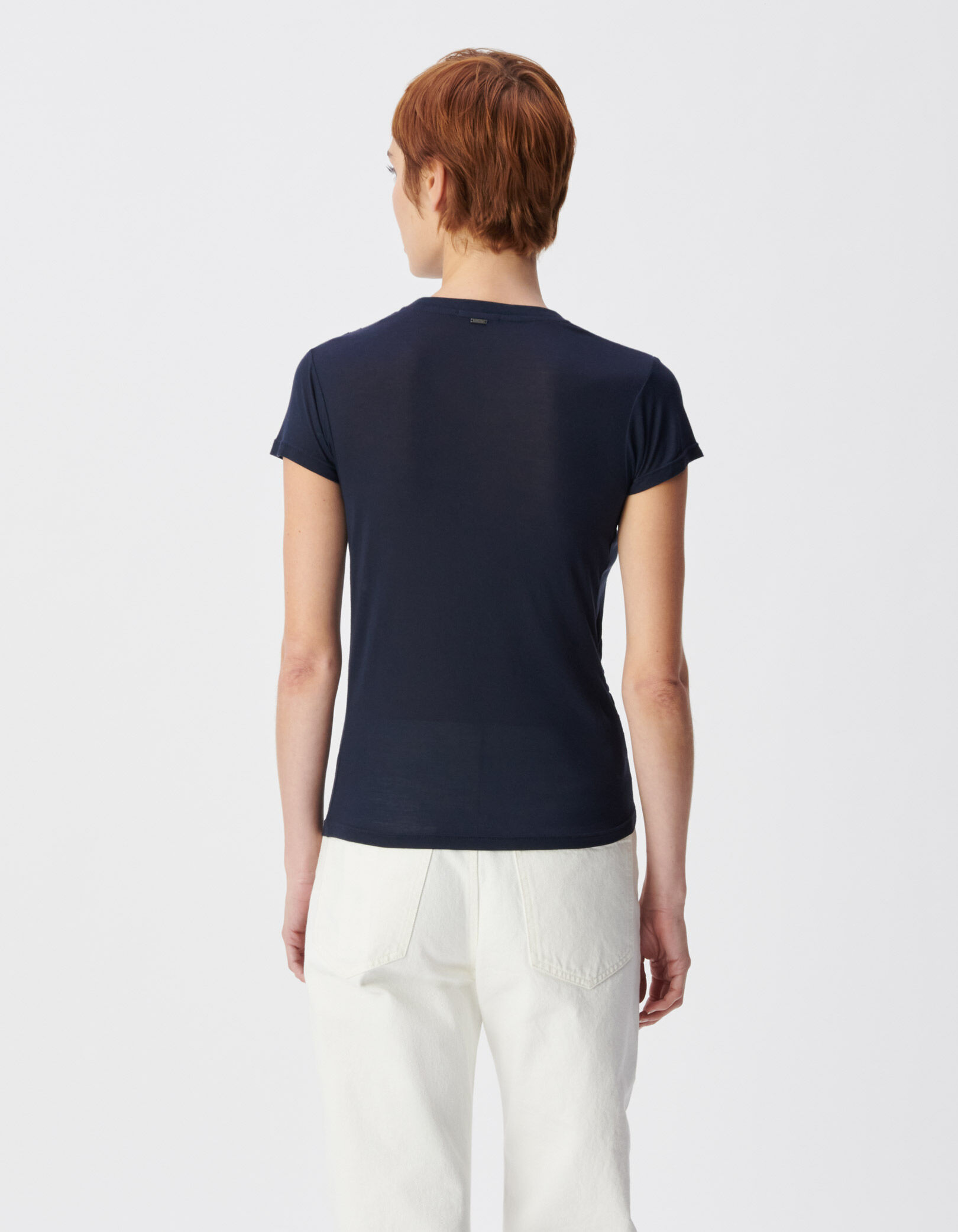 Tee-shirt manches courtes marine fronces côtés Femme