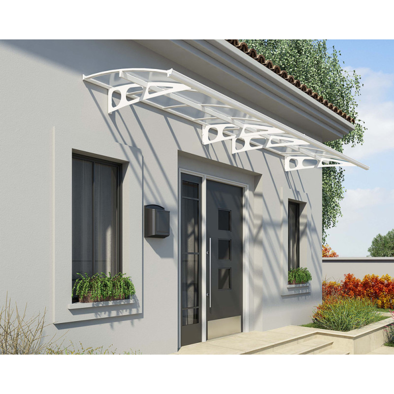 Marquise de porte Bordeaux blanche 447 x 140 cm CANOPIA