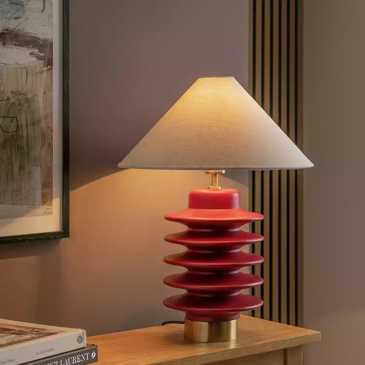 Habitat Emir Totum Mango Wood Base Only Table Lamp - Red