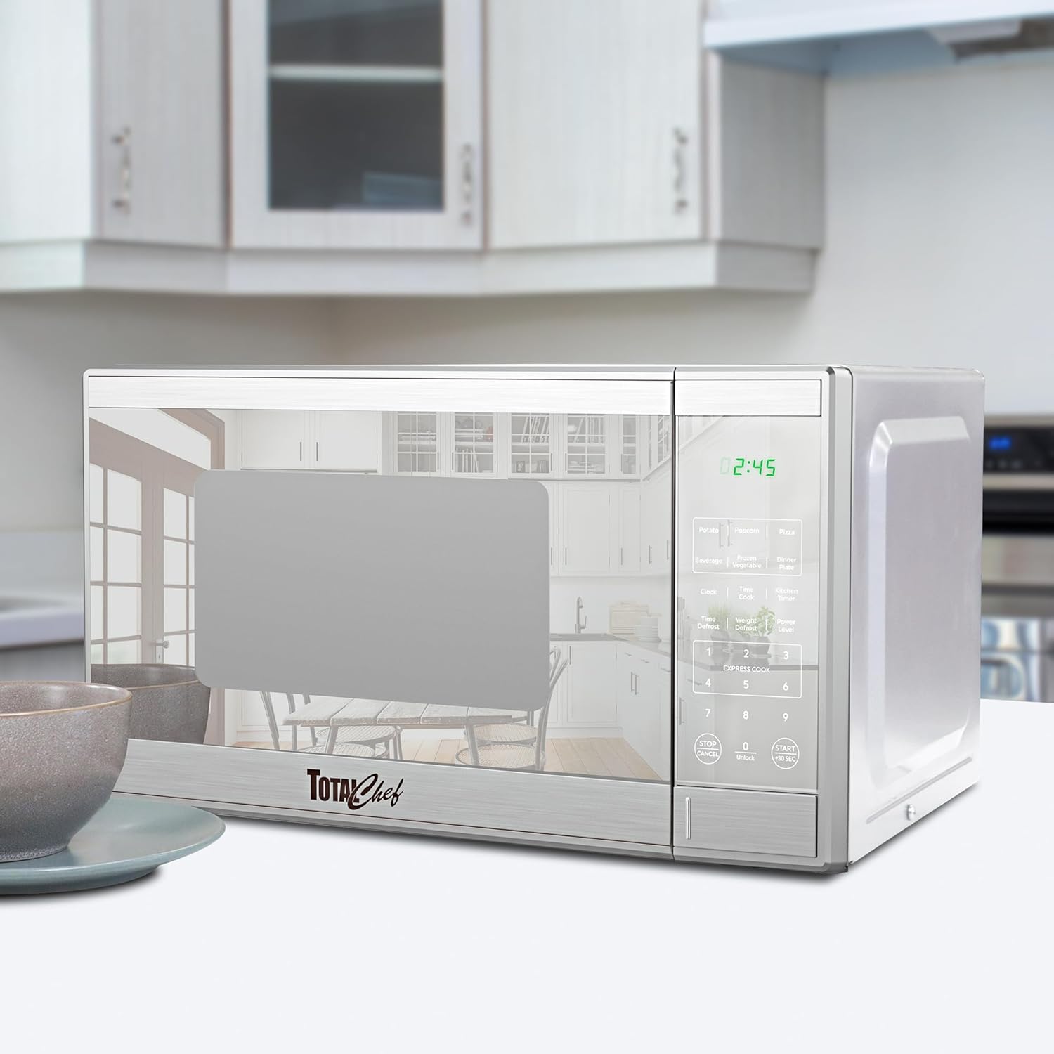 Total Chef 0.9 Cu Ft Microwave Oven – Compact Countertop Kitchen Appliance, Small Stainless Steel Microwave with Digital Touch, Pre-Set Functions, 10.6” Turntable, 900 Watt