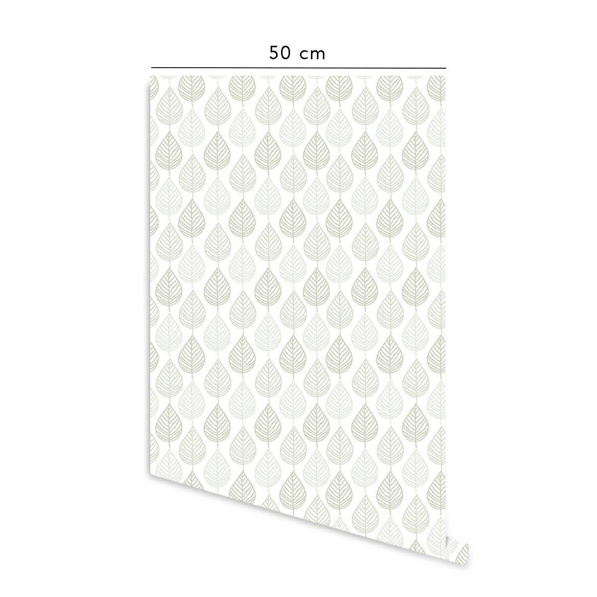 LEAVES - Papier peint vinyle adhésif feuilles sauge 50x300 cm