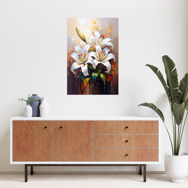 Naklejka na ścianę do salonu Feeby Lilie Białe Kwiaty jak malowane 20x30